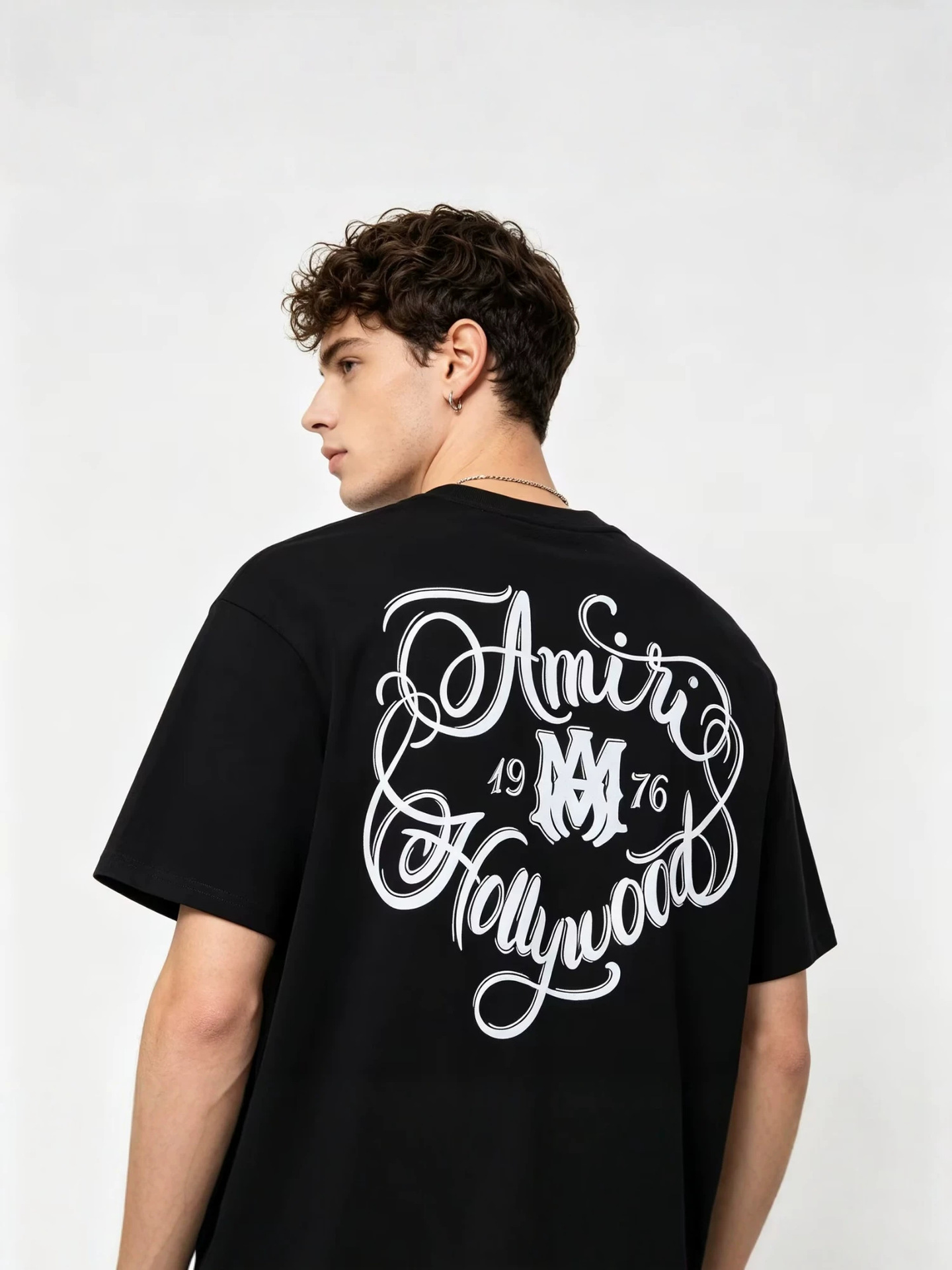 American High Street Style Amiri Letter Print High-Weight Double Yarn Pure Cotton Unisex Loose Short-Sleeve T-Shirt