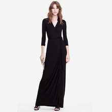 2024新款高级感一片式长款黑色连衣裙赫本风V领气质修身裹身裙