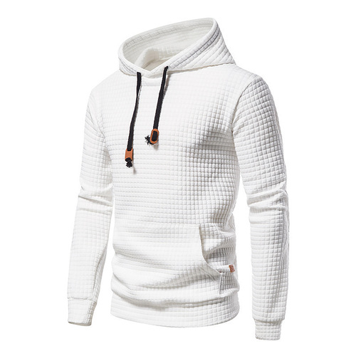 Amazon Grid Quilted Cotton Fabric Exports European Size Checkered Men's Casual Hooded Crew Neck Embroidered Large Size Long Sleeve Sweatshirt
