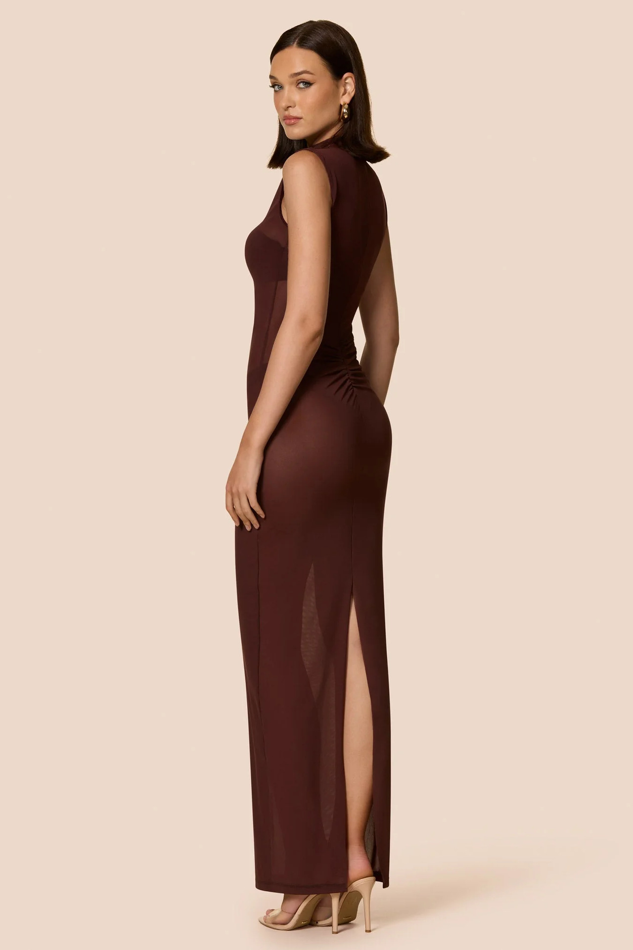 2025 European And American Style Summer New Sexy Women's, Slim-fit Sheer Stand-up Collar Sleeveless Back-slit Mesh_ecoleips.com