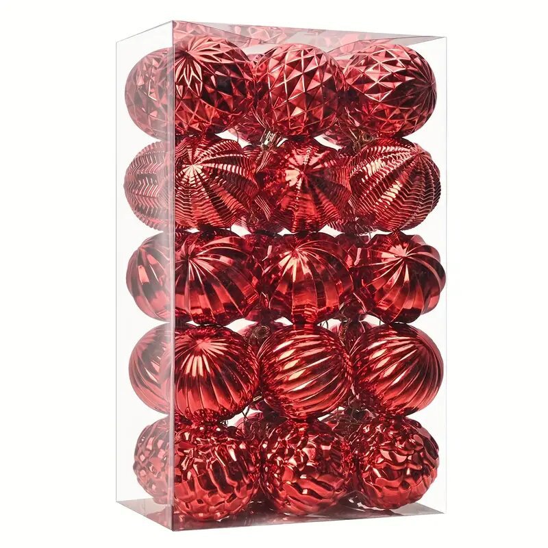 Inventario de Navidad nuevo 6cm conjunto de más de 30 bolas de plástico de forma especial brillante caja de regalo de Navidad colgante de árbol de Navidad