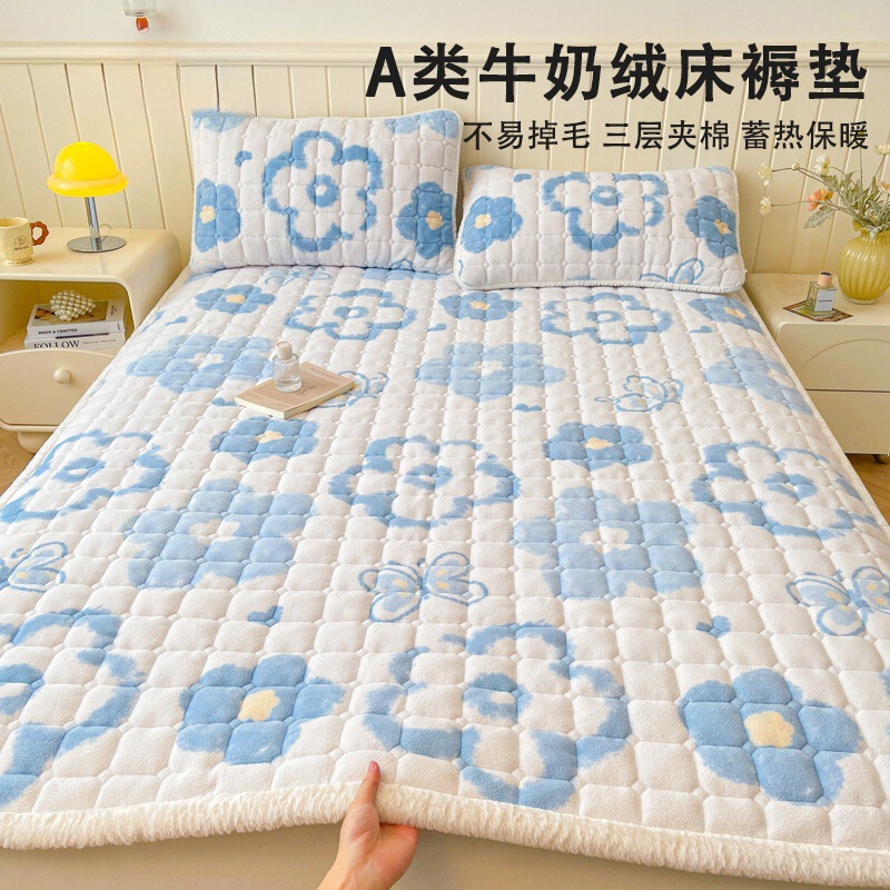 Milk Velvet Mattress Cover Thickeneded Soft Cushion Household Winter Fleece-Lined Single Mattress Plush Bed Sheets Cushion