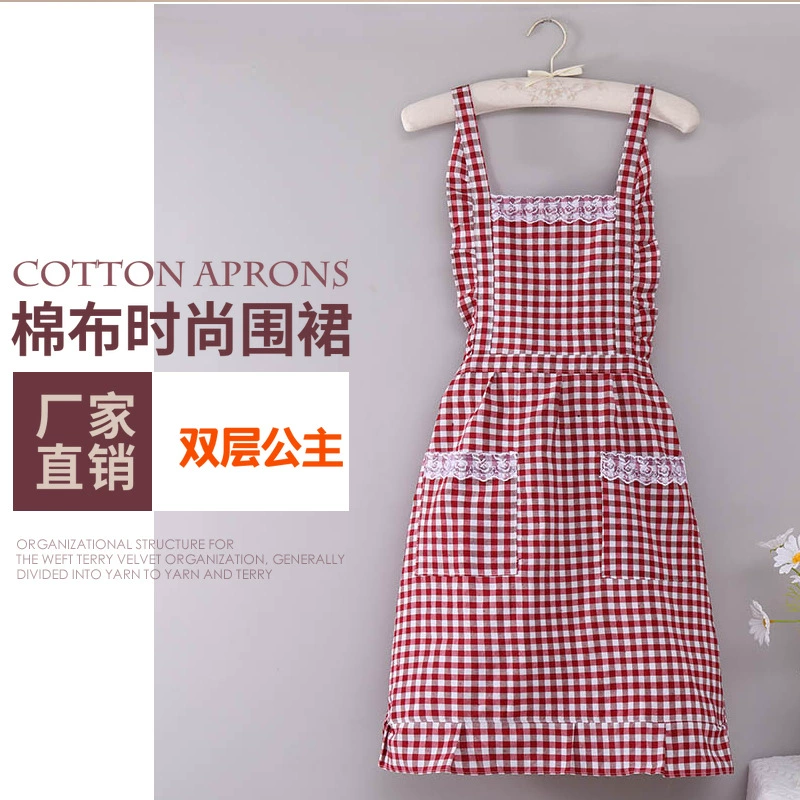 Хлопковый двухслойный фартук, модный и милый для домашнего использования, маслостойкий и грязеотталкивающий, в том же стиле, что и у популярных интернет-инfluenceеров, рабочий фартук.