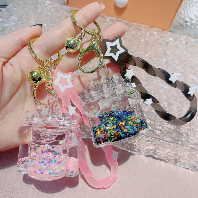 Net red creative luminous quicksand floating bottle key pendant cute student schoolbag acrylic keychain ornaments