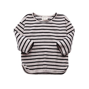 Autumn New Baby Girl Cotton Bat T-Shirt Striped Crewneck Top Foreign Trade Children's Wear AliExpress ins Explosions