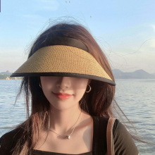 高品质款防晒帽女紫外线夏季三亚海边大檐空顶遮阳帽户外黑胶草帽