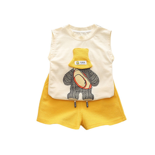 5 Small 7 Day Korean Children's Summer Tank Top Shorts Set 2024 New Summer Clothes Child Two-Piece Set