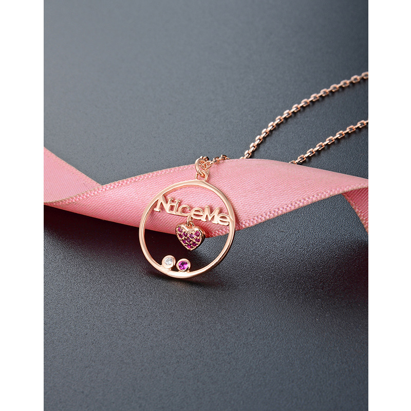 Diamond Love S925 Silver Collar Joyas Estilo japonés y coreano Romántico y dulce Colgante de oro rosa NICEME al por mayor