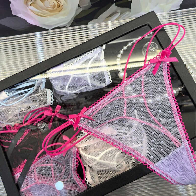 New Japanese-Style Breathable Lightweight Polka Dot Mesh Women's Panties Cute Thong Sweet and Sexy