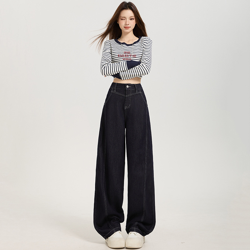 稚橘#侧缝拉高设计高级感阔腿牛仔裤女宽松显瘦时尚百搭弯刀裤潮|undefined