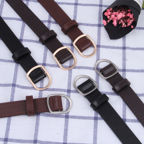 South Korea's Dongdaemun new Korean style black small belt without holes female student buckle belt female soft without punching and versatile