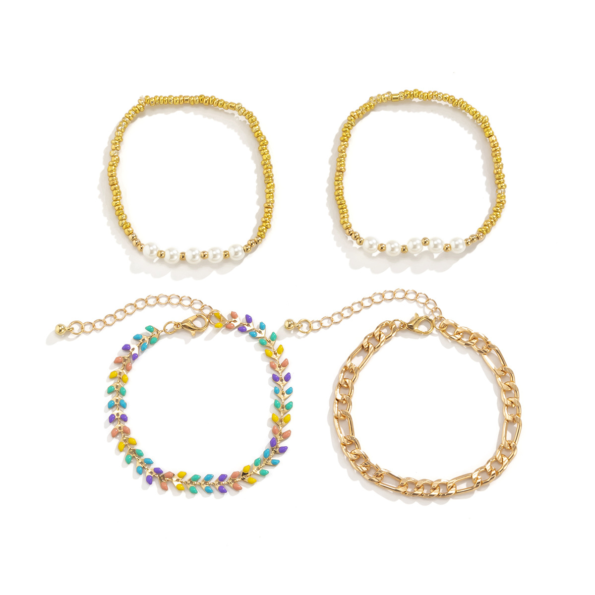 Retro Imitation Pearl Wheat Ear Stitching Bracelet Set Wholesale Nihaojewelry display picture 4