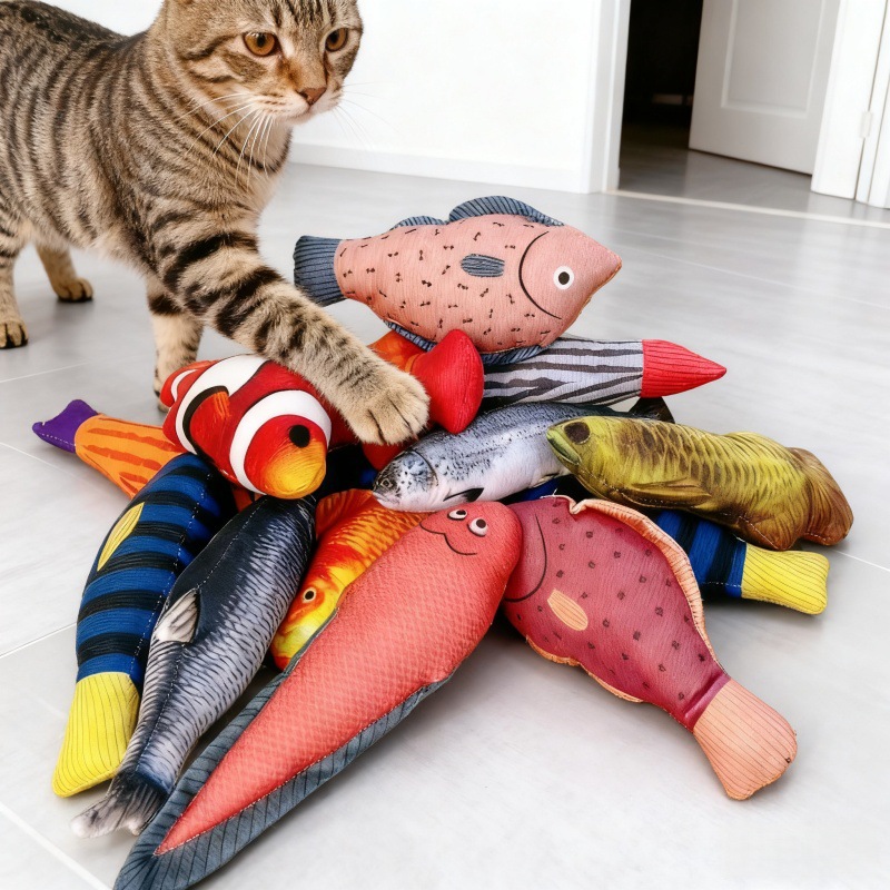 Juguete de Pez Simulado con Hierba Gatera de Peluche, Alivio de Estrés, para Gatos