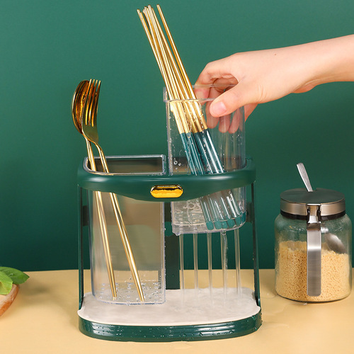 Light luxury style multi-functional chopstick holder kitchen utensil storage box large-capacity chopstick basket double-cylinder household chopstick box