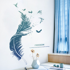 Foreign Trade FX-D118 Dreamy Blue Feather Bedroom Entrance Emergency Decorative Wall Sticker Self-adhesive Wholesale Cross-border