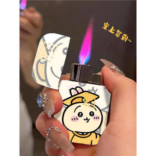 Chiikawa Cute Little Emperor Air Gas Lighter, Cute Cartoon Pink Flame High Beauty Retro Windproof, Perfect Gift for Boyfriend