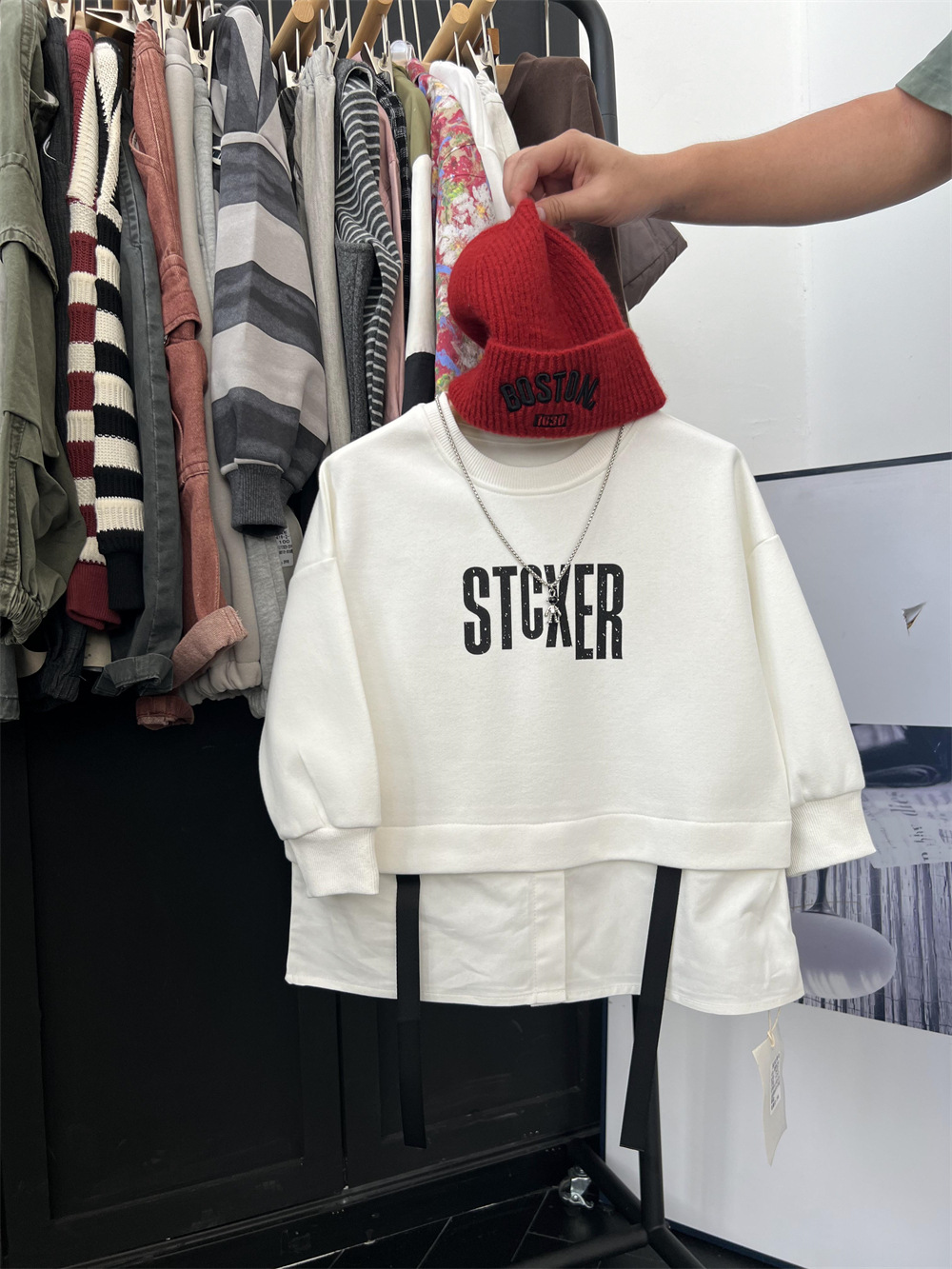 American hip-hop style autumn boys' letter  two-piece spliced shirt hoodie children's hooligan handsome street dance_voghion.com