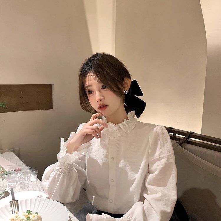 边花边白色衬衫女装新款早春小香风上衣叠穿内搭打底衬衣秋冬|undefined