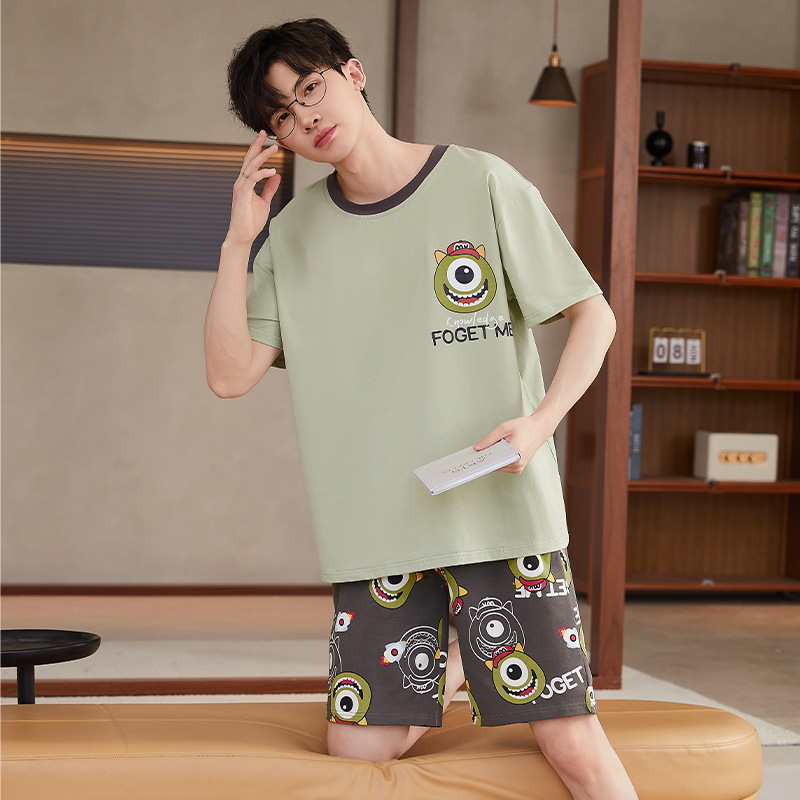 2024 nuevo pijama hombre manga corta cuello redondo dibujos animados sueltos chicos chicos adolescentes ropa de casa set hombre