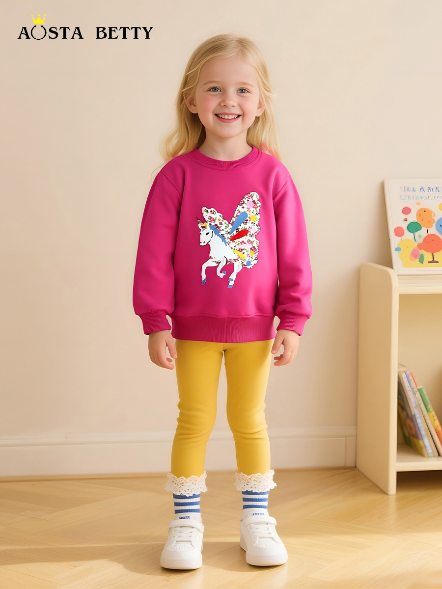Otoño nuevo suéter para niñas estilo europeo y americano moda suéter para niños de manga larga con estampado de unicornio cuello redondo suéter para niños pequeños y medianos