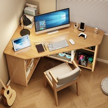 FY全实木拐角书桌书柜一体组合简约家用台式电脑桌角落学生写字桌
