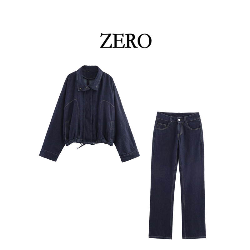 Zero Homemade Elegant Denim Retro Bat Sleeve Denim Jacket Low Waist Wide Leg Jeans Suit