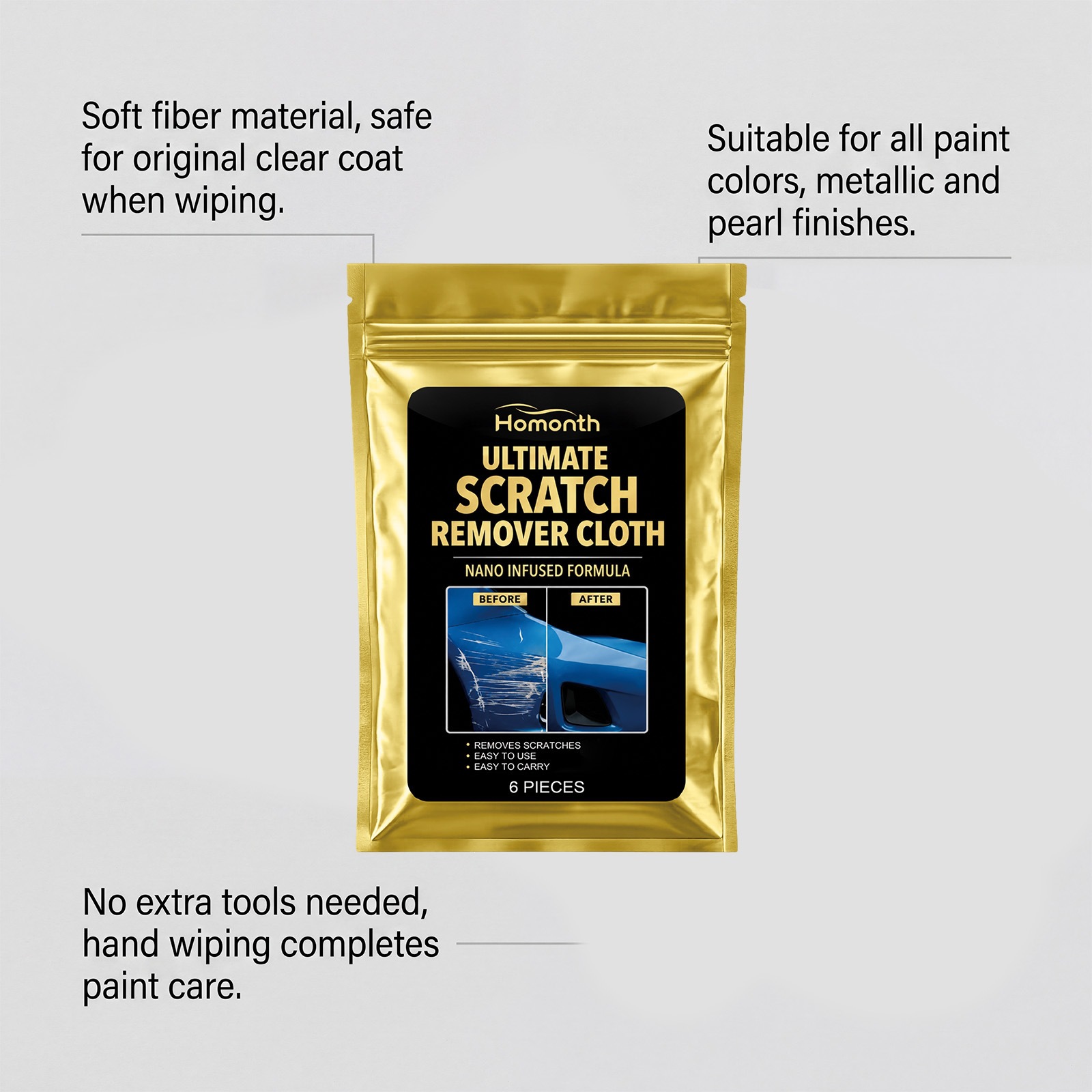 Homonth Car Scratch Care Cloth, Paint and Glass Surface Scratch Cleaning Cloth, Easy to Carry and Portable