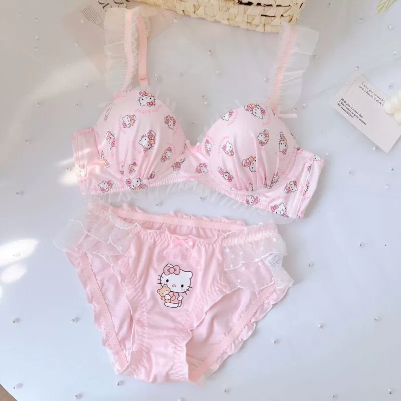 Japanese cute lace wireless bra, supporting push up bra, thin set