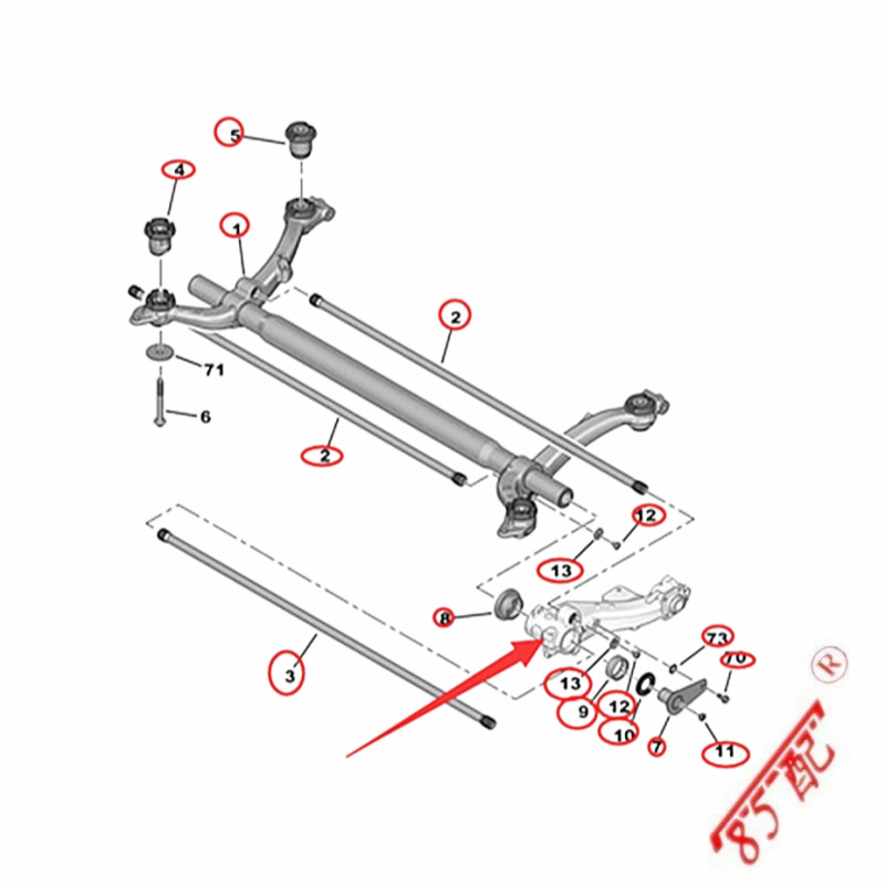 Rear axle assembly 5148Q6 514897 swing arm suitable for Peugeot 206Hatchback SaloonVan C2