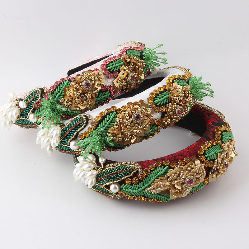 Baroque Style Colorful Sponge Inlay Rhinestone Pearl Hair Band display picture 1