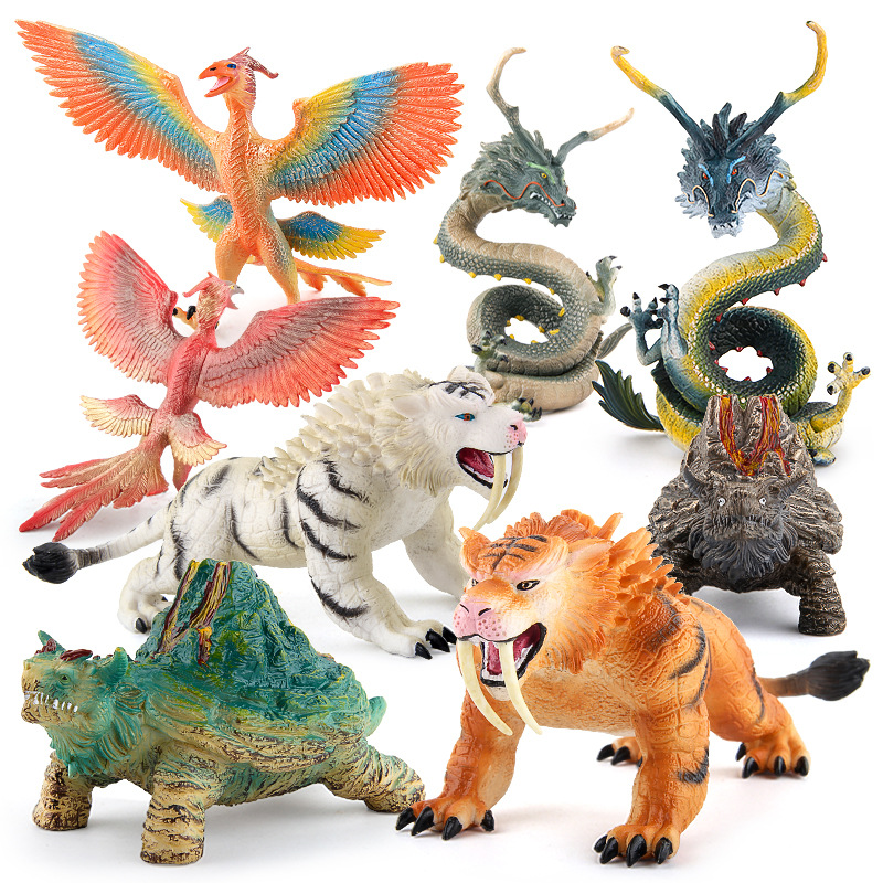 Mito mágico para niños historia Dragón volador cuatro Dios Bestia modelo simulación animal Dragón azul Tigre blanco Zhuque Xuanwu adornos