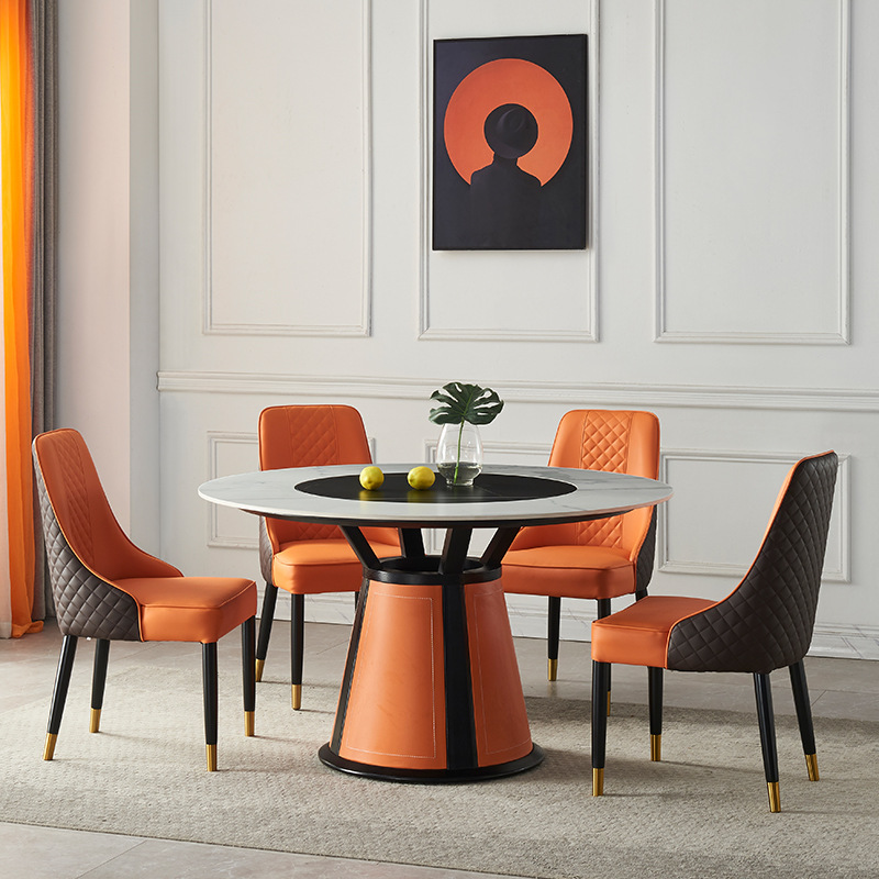 Rock plate table Northern Europe household solid wood dining table and chair combination Modern minimalist Small apartment circular table turntable