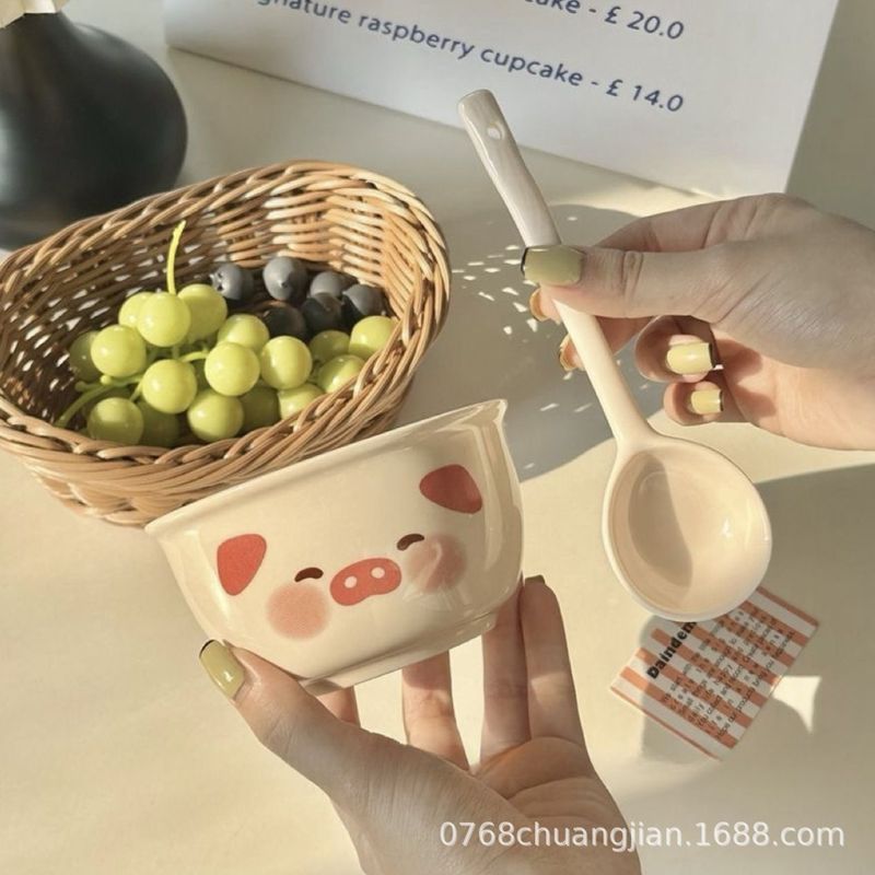 ミルクピッグミルクドッグインセラミックボウルかわいい釉下色ホーム寮ライスボウルデザートボウル|undefined