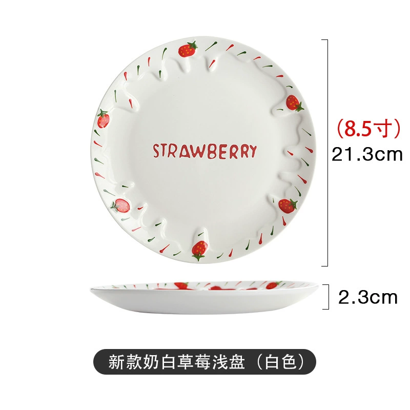 Ceramic tableware set, handmade strawberry design, 3-piece home dining kit