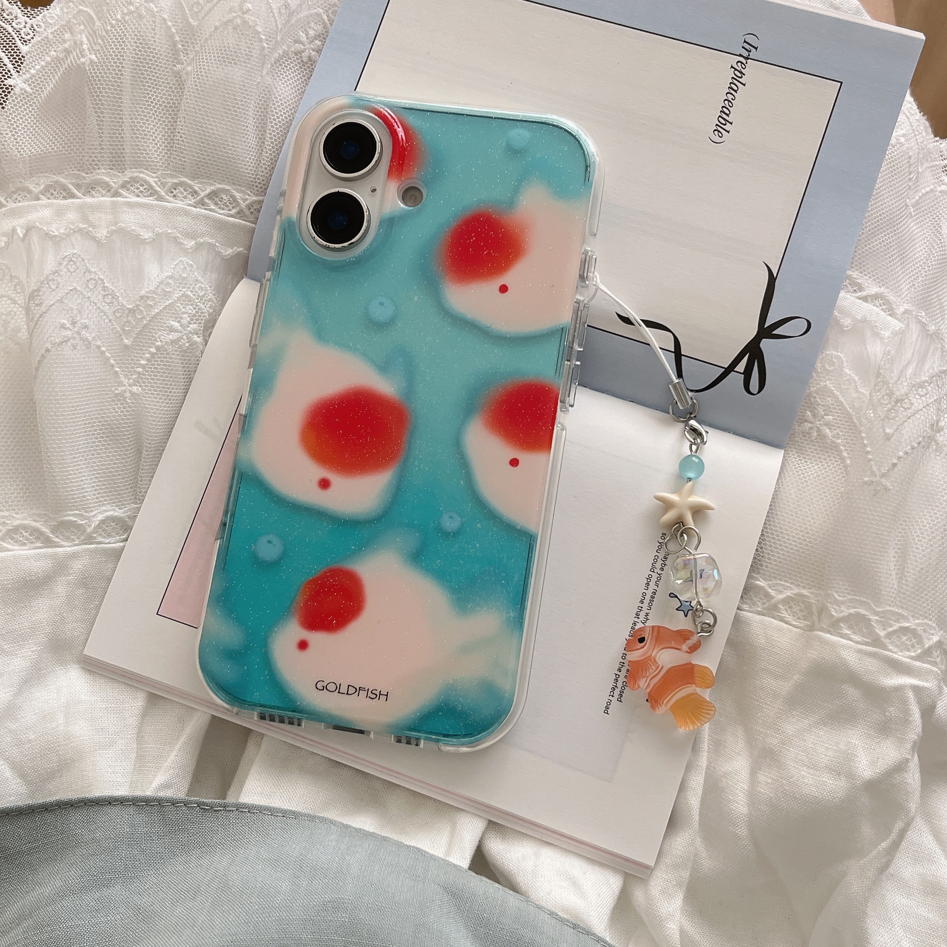 Pez cabeza grande burbuja azul translúcida coreana para Apple 15/16 funda para teléfono móvil 15ProMax nicho 14 femenino 13 nuevo 16P