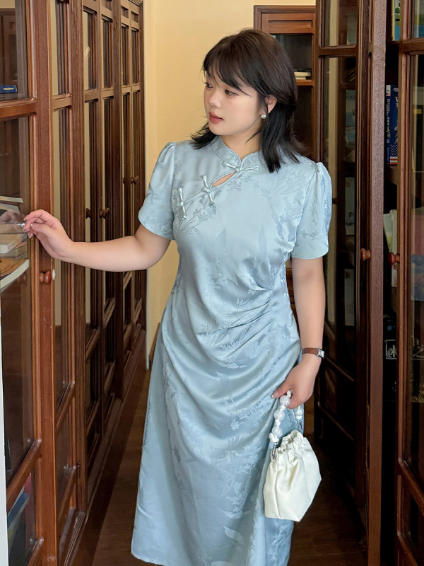 Eno プラスサイズの女性の新しい中国風の日常改良されたチャイナドレス 2025 夏の新しい気質ジャカードドレス 262605|undefined