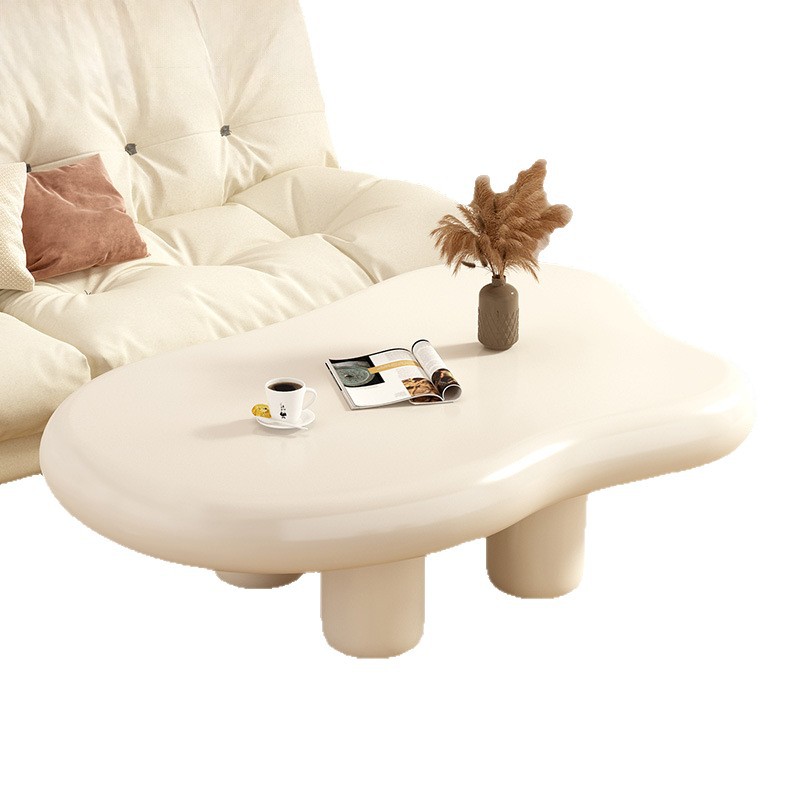 Mesa de centro estilo nórdico para sala de estar, mesa de forma irregular para apartamento pequeño, estilo moderno y sencillo, color crema, mesa de centro pequeña y moderna