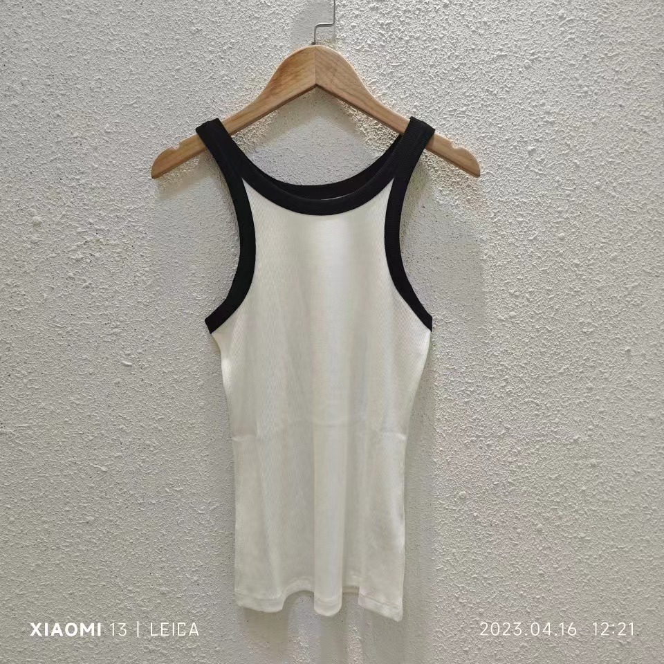 Áo vest cotton hình chữ I cổ điển của TOT dành cho nữ dệt kim nhiều màu co giãn dây đeo nhỏ có dây đeo bên ngoài phong cách Âu Mỹ