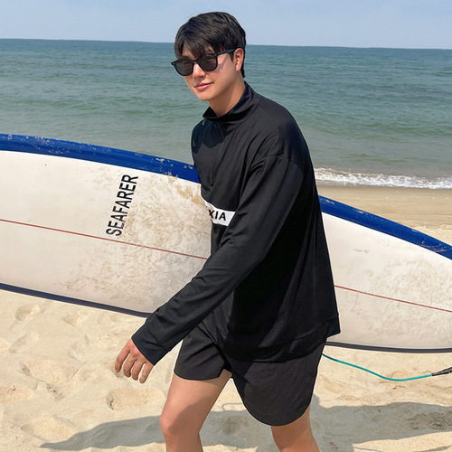 2024 Korean Version New Men's and Women's Letter Relaxed Zipper Long Sleeve Straight Short Shorts Swimwear Ins Vacation Swimwear