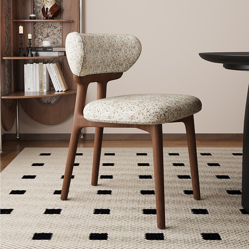 Silla de comedor de madera maciza nórdica, restaurante doméstico, silla trasera de cuero de microfibra, tela de lino y algodón, mesa y silla de comedor de hotel de alta gama