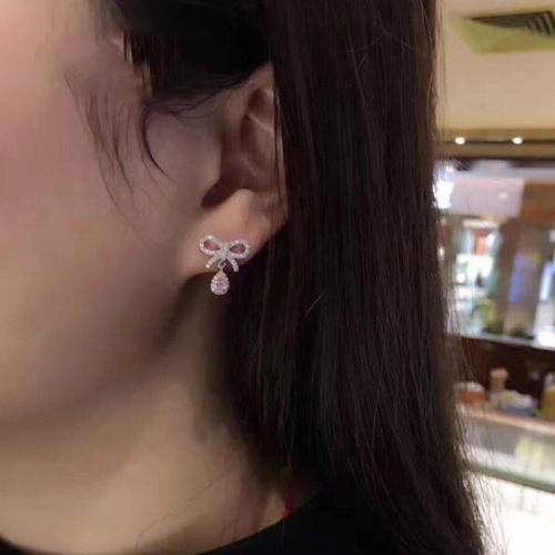 Live supply light luxury temperament bow pink diamond earrings luxury group inlaid water drop color diamond yellow zircon earrings