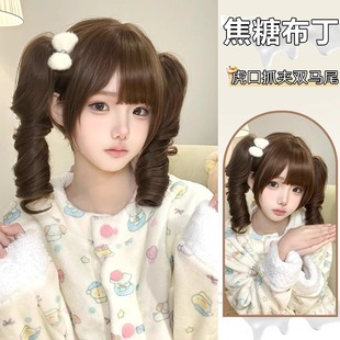 [Caramel Pudding] Wig Women's Short Hair Lolita Harajuku Doll Roman Roll Tiger Clip Pontail Full Head Cover