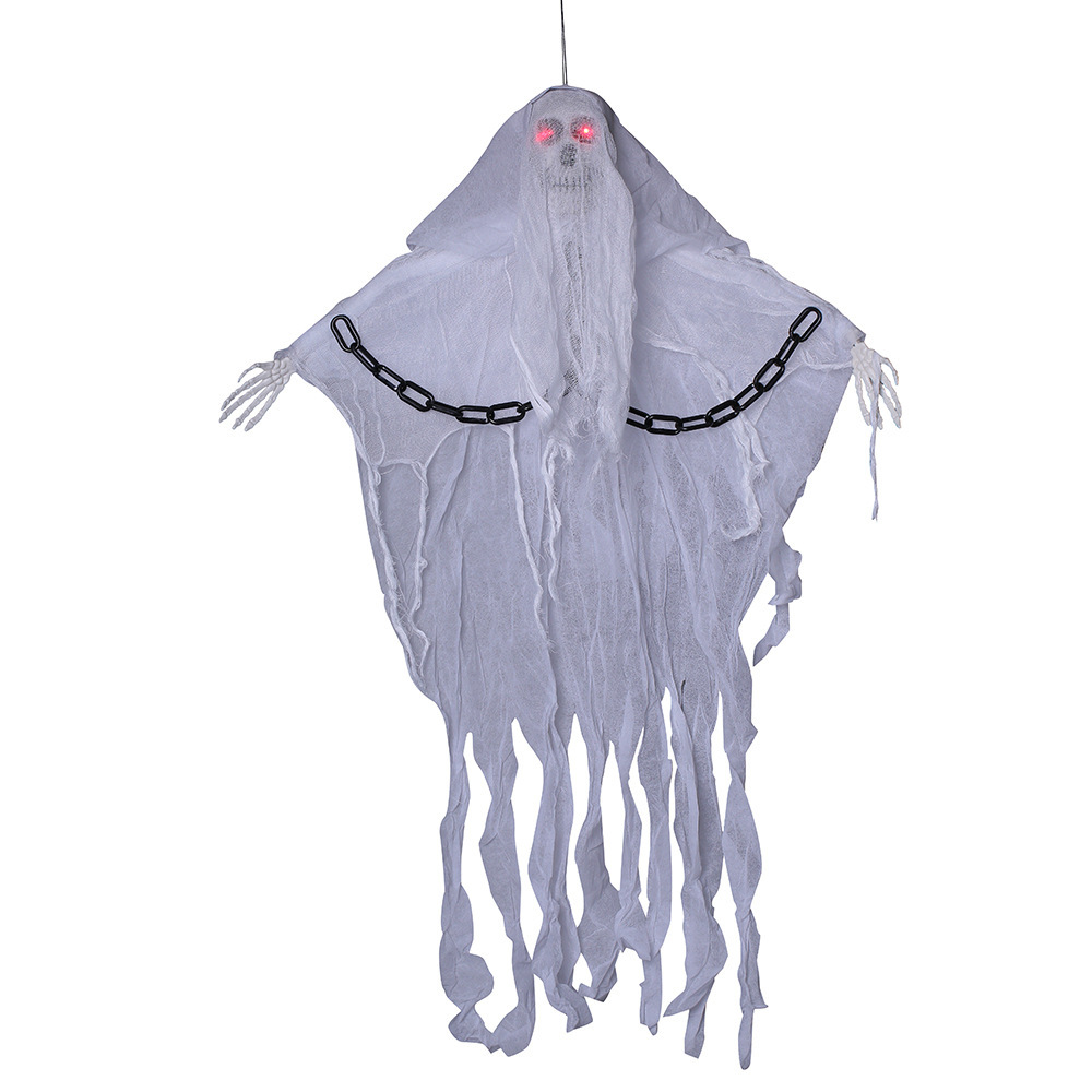 Decoración transfronteriza de Halloween, fantasma colgante, cadena de hierro, fantasma colgante, control de voz luminoso, esqueleto, fantasma colgante, decoración de terror, juguete complicado
