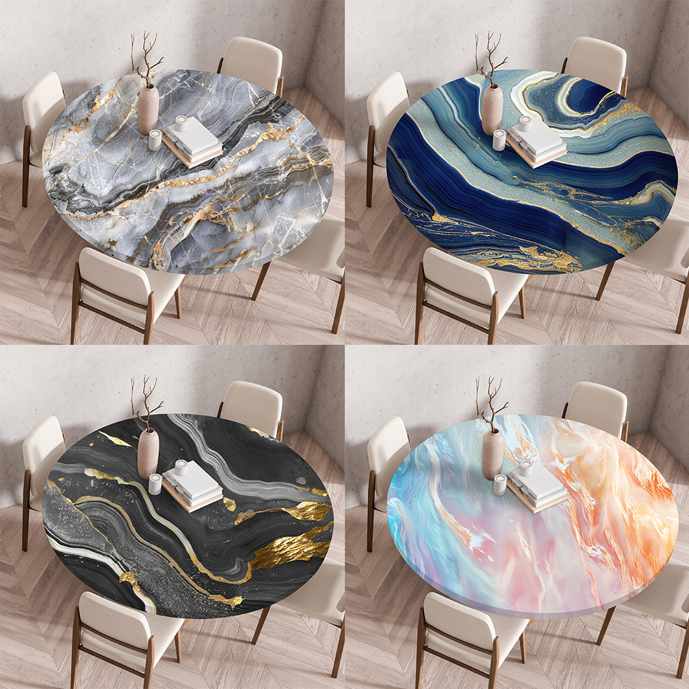 Cross-border elastic band tablecloth marble texture tablecloth round tablecloth waterproof table elastic tablecloth