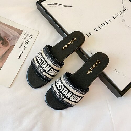 Letter Slippers Women's Summer 2024 New Ins Harajuku Style All-match Flip-flops Printed Sole Fashionable Home Slippers