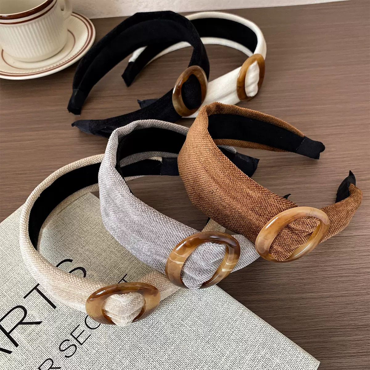 秋冬新款美拉德玳瑁色圆环宽边发箍时尚复古高颅顶头箍外戴发饰品