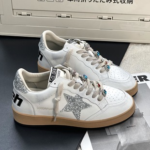 2025 New Casual Genuine Leather Star Shoes Color Matching Distressed Flat College Style Women's White Shoes