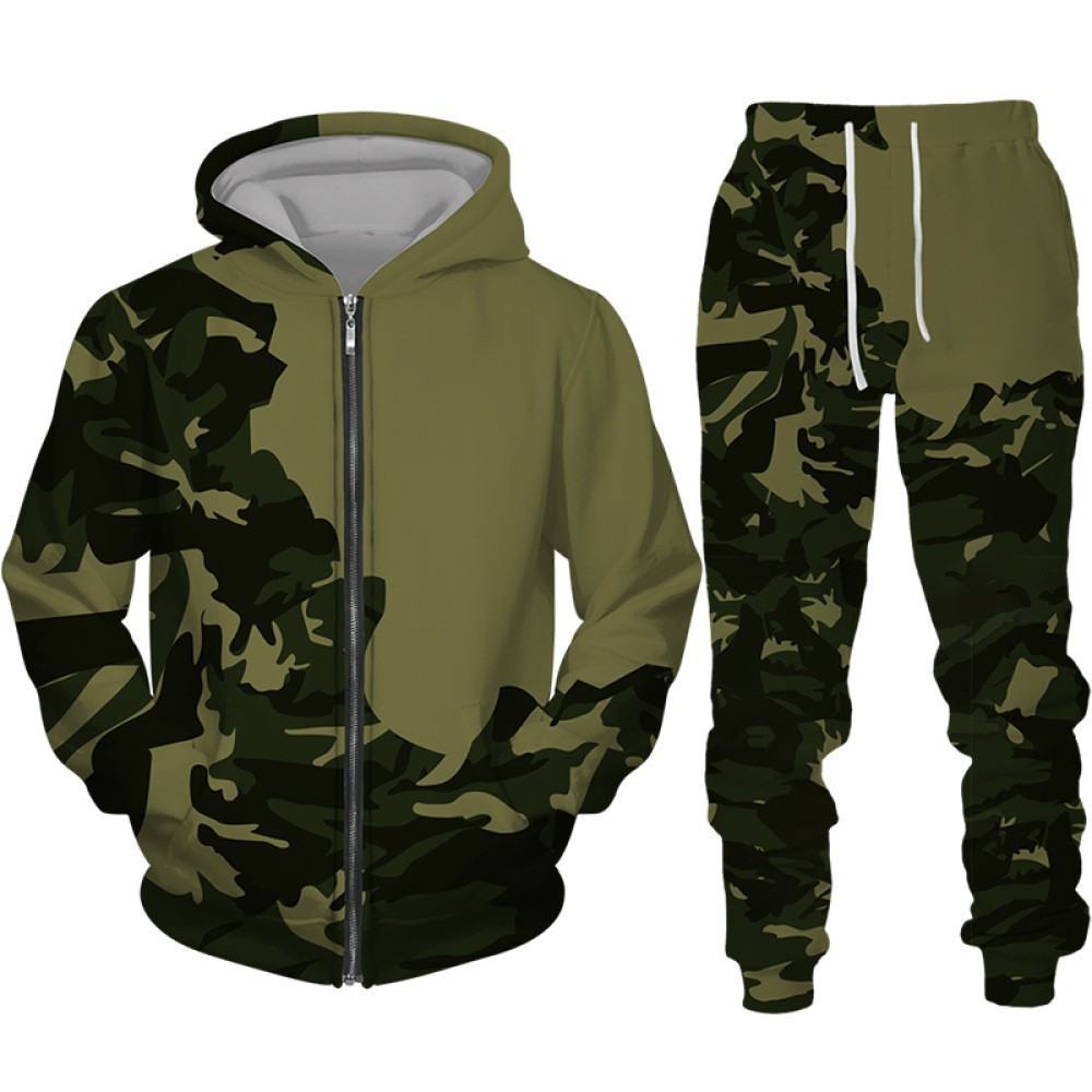 Venta directa de comercio exterior de estilo caliente transfronterizo Hombres y mujeres europeos y americanos Impresión digital 3D Camuflaje Chaqueta con capucha para hombres MF08-ML01