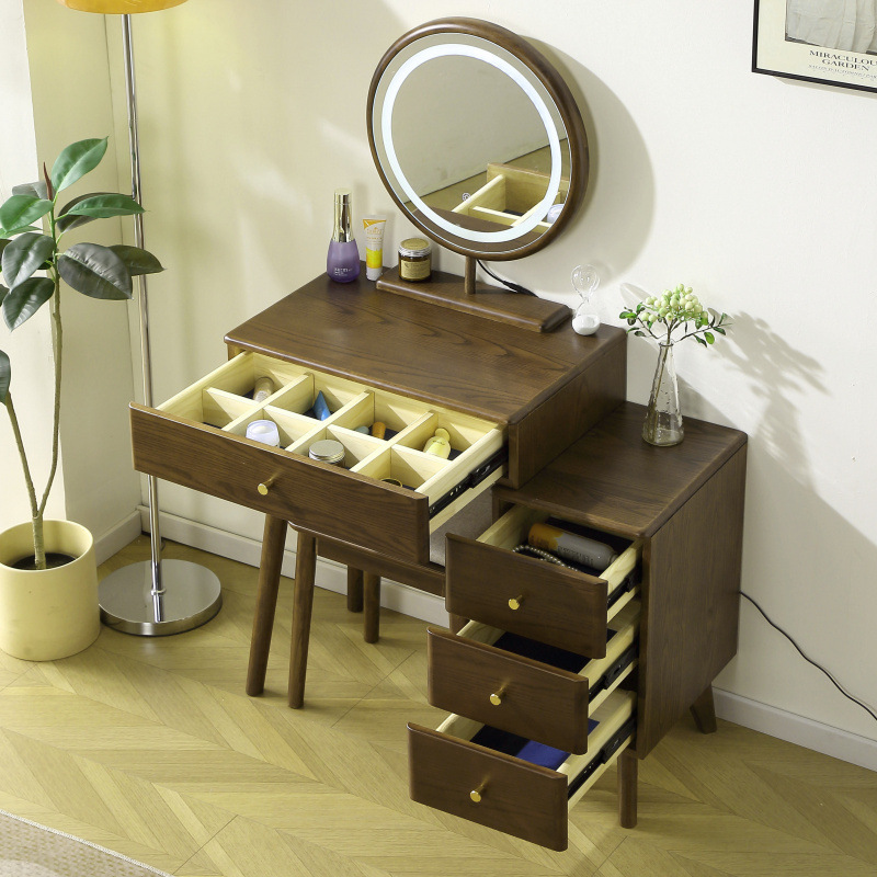 Gabinete de almacenamiento de mesa de maquillaje de madera maciza comedor de dormitorio pequeño tipo moderno simple meseta de cabezal de cama retráctil integral
