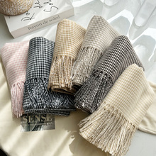 2025冬新款百搭韩系围巾女加厚长须千鸟格流苏保暖围脖仿羊绒披肩